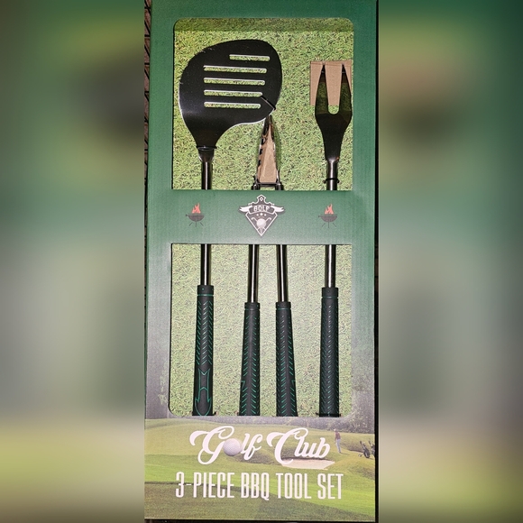 Other - Golf Themed Stainless Steel BBQ Tool Set with Black & Green Handles